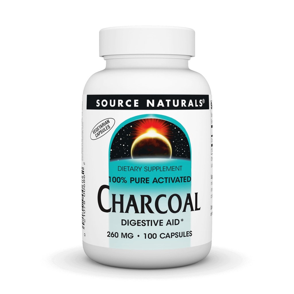 Source Naturals Charcoal - 100 % 순수 활성, 소화 보조 보조 - 100 캡슐