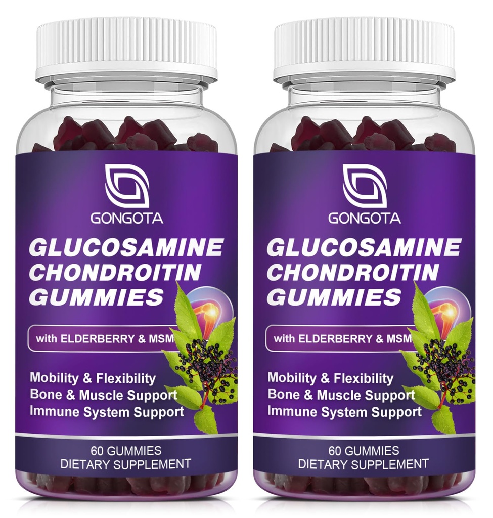 글루코사민 Chondroitin Gummies - 2 팩, MSM & Elderberry, 융통성 지원, 남자와 여자를 위한 제일 연골 & 면역 지원 보충교재를 가진 여분 힘 1500mg 글루코사민 - 120 조사