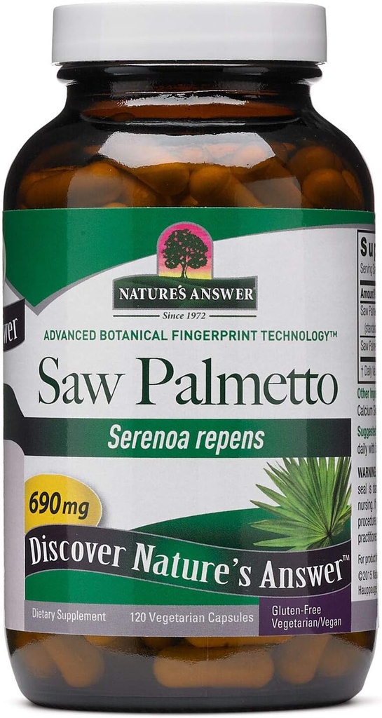 Nature's Answer Saw Palmetto Prostate 690mg 120-Capsules Supplement | Prostate Support | Natural Urinary Tract Support | 모발 성장 촉진 | Single Count