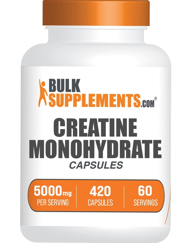 BulkSupplements.com 크레아틴 Monohydrate 캡슐 - 미세화 된 크레아틴 알약 - 글루텐 무료, 서빙 당 7 캡슐 (5000mg), 420 개 (팩 1)