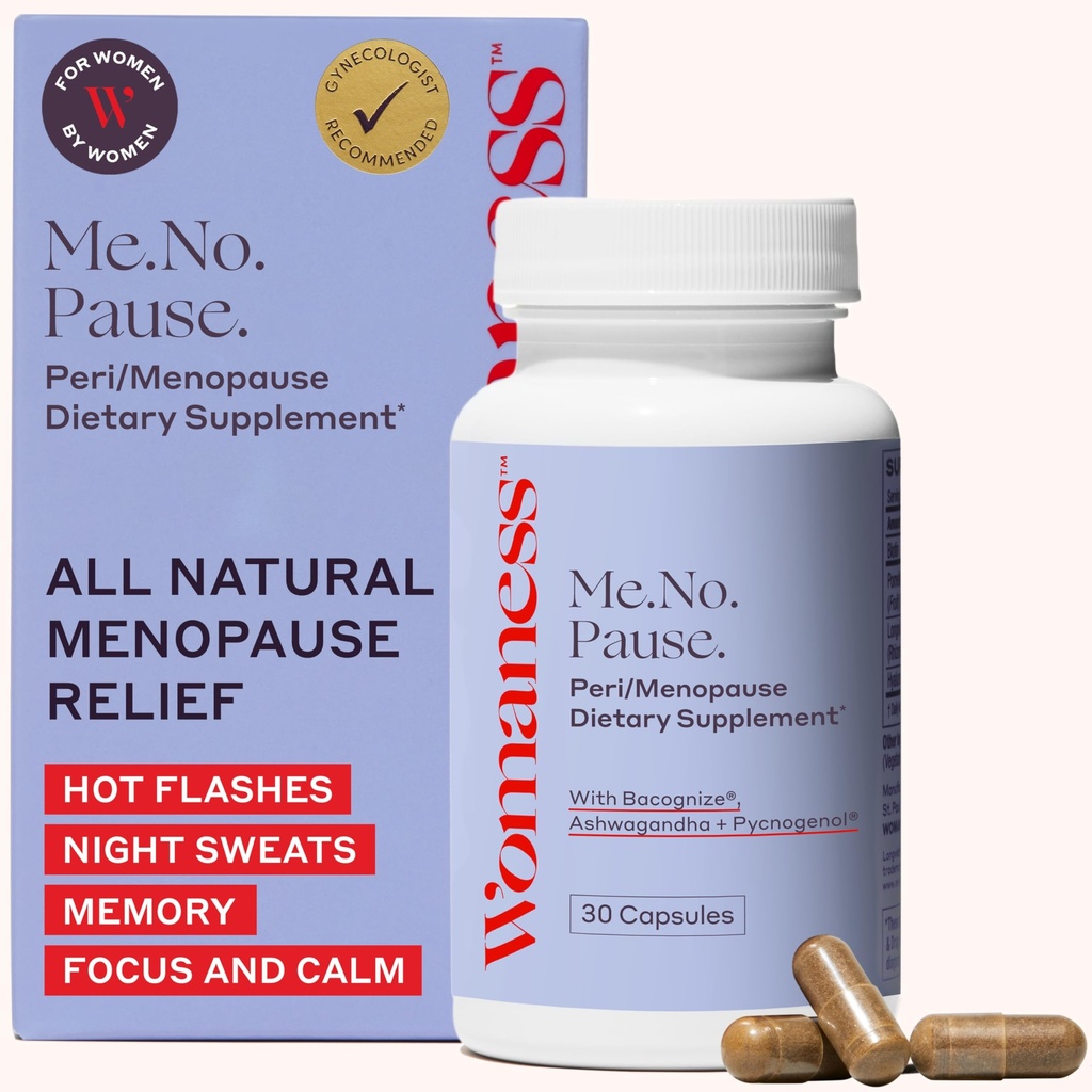 Womeness Menopause 여성용 보충제 - Perimenopause & Menopause Hotflashes Relief, 야간 땀, 질 건조, 뇌 안개 및 무드 지원 - 호르몬 및 에스트로겐 무료 - 30 캡슐
