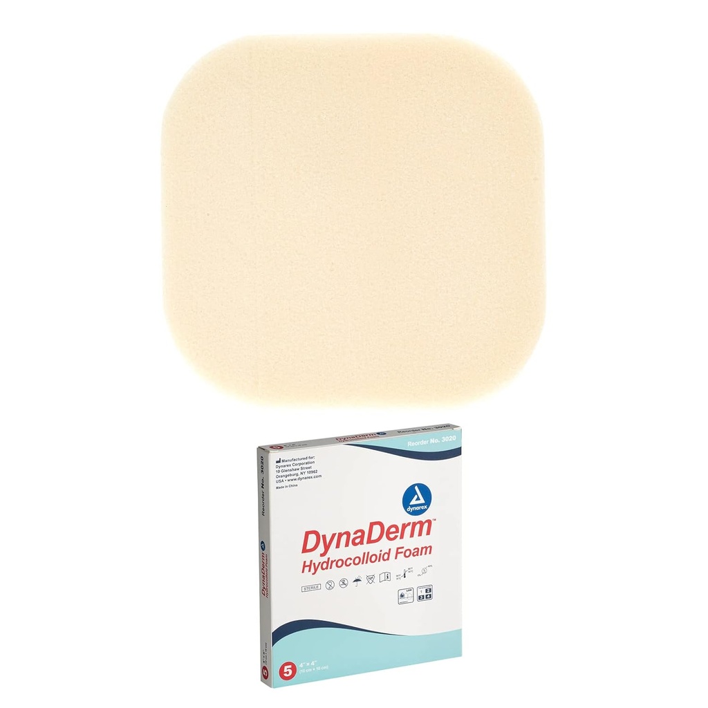 Dynarex DynaDerm Hydrocolloid Dressings, 모든 종류의 Wounds, 4 "x 4", Foam & Latex-Free, Peel-Down Patches - 1 박스의 5 드레스