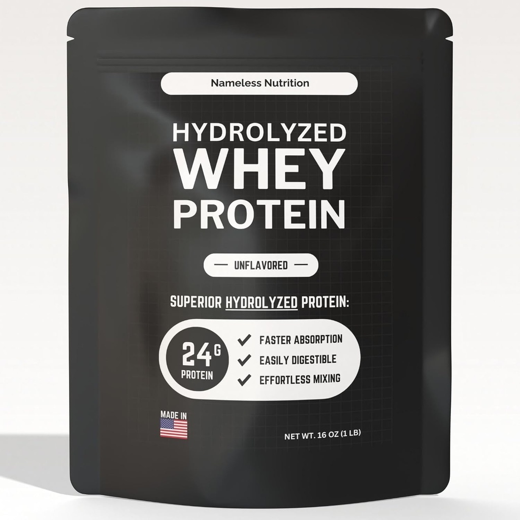 Hydrolyzed Whey Protein Powder - Unflavored Whey Protein Concentrate Hydroslate, Plain Protein Powder - 글루텐 무료, 서빙 당 24g Protein, 1 lb (1 팩)