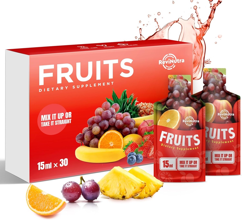 Super Fruit Liquid Juice - 30 파우치 Superfoods Fruits Supplement for Women, Men and Kids - 지원 에너지, 면역, 소화 및 대사 - 채식주의자, 30 일 공급