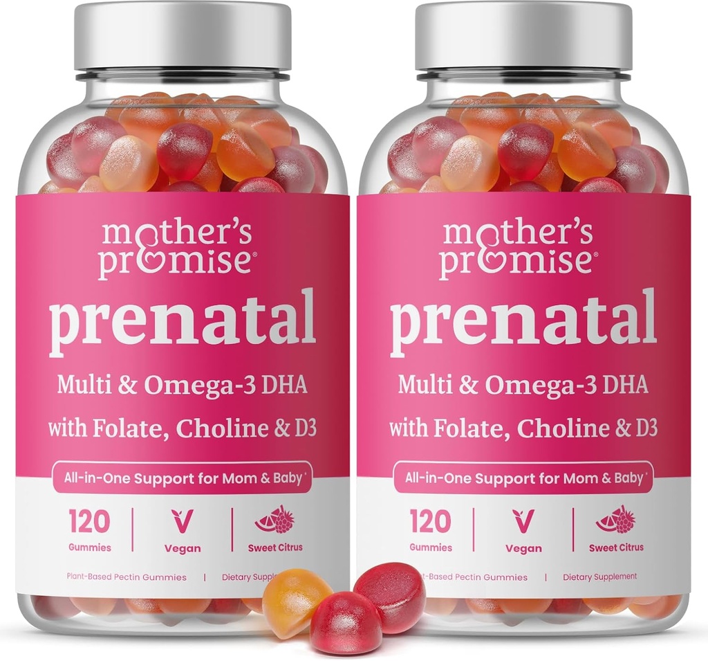 DHA를 가진 전염성 비타민 Gummies | 오메가 3, Folate, Choline & D3를 가진 여성을 위한 Vegan Prenatal 비타민, 태아 발달을 위한 임신 비타민 | Gummy Multivitamin 보충교재, 120 조사 (2 팩)