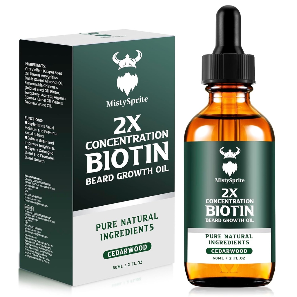 Beard 성장 기름 - 2X 농도 Biotin 남성 (2 oz)에 대 한 곰 오일 - Argan 오일, Jojoba 오일 및 비타민, 곰 성장 연 화제, Moisturizer (Cedarwood)와 자연 남성 곰 오일
