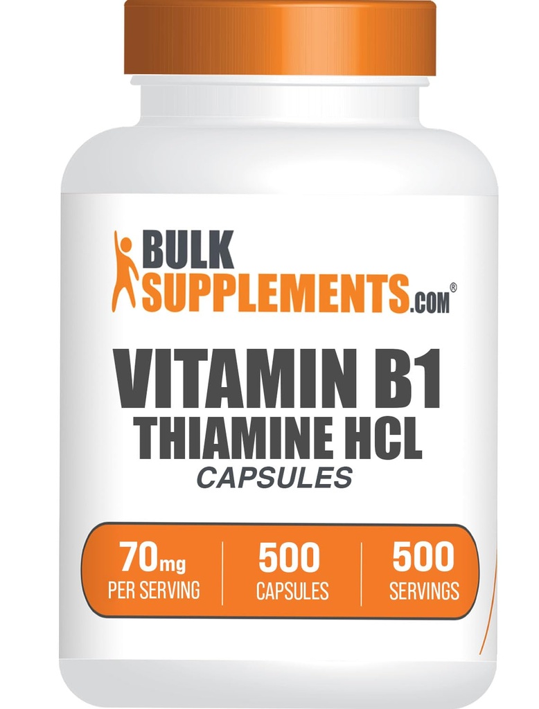 벌크Supplements.com 티 아민 HCl 캡슐 - 티 아민 염산염, 비타민 B1 보충 교재 - 글루텐 무료, 서빙 당 1 캡슐, 500 개 (팩 1)