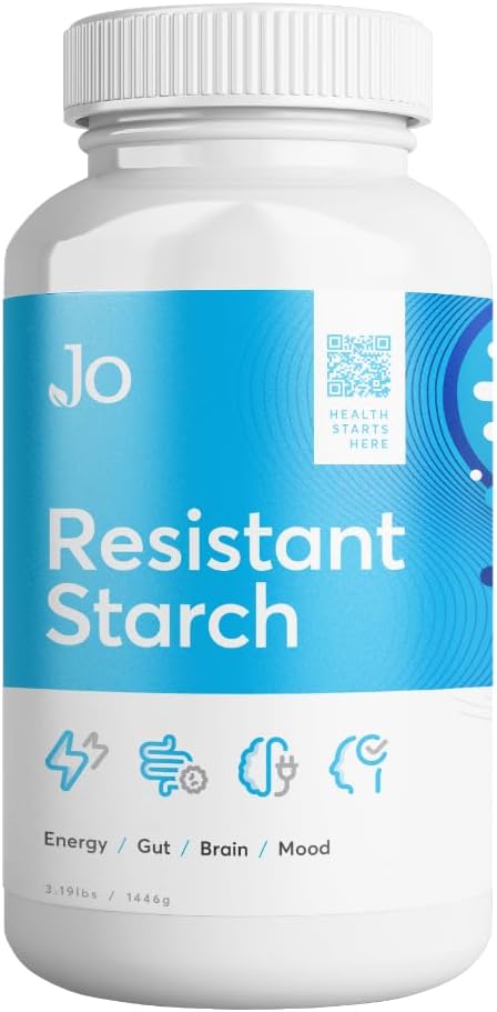 Jo의 내성 전분 분말 - 프리미엄 Maize-Derived Superfood, Banana-Free, Lectin-Free - Energy, Gut Health, Mood 및 Butyrate Production (3LB 공급)에 대한 섬유 보충