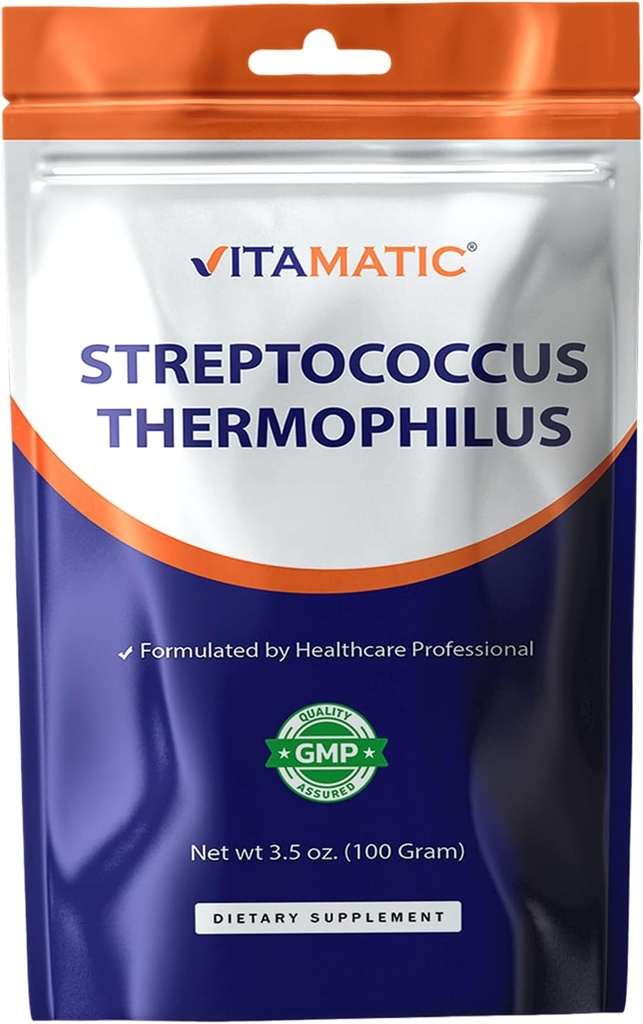 Vitamatic Streptococcus Thermophilus Probiotic Powder - 소화 건강 지원 - 100 그램 (3.5 OZ) - 100 서빙