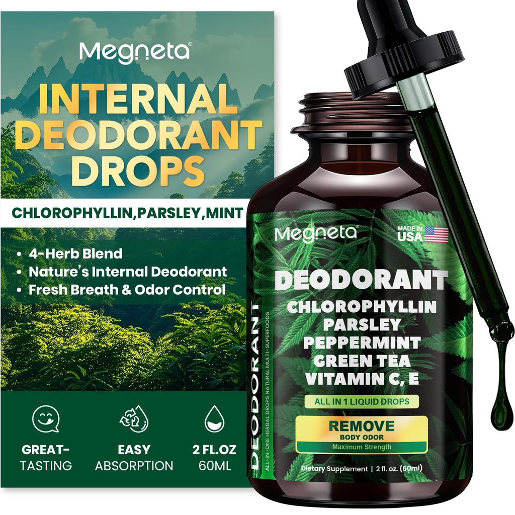 Chlorophyll 액체 드롭 - 여성 및 남성을위한 신체 탈취 보충 - Detox, 에너지 및 피부 건강 지원 - Vegan, Non-GMO, 2 Fl Oz