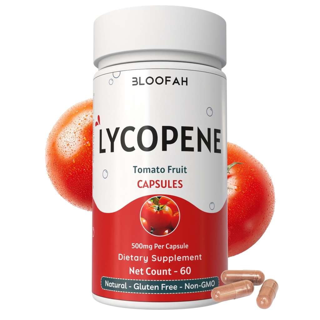 토마토 분말 (Lycopene) 캡슐 500mg - 60 개 | 건강과 웰빙 지원을위한 천연 Carotenoid 보충 | 100 % 천연 식물 기반 글루텐 무료 및 비 GMO 공식