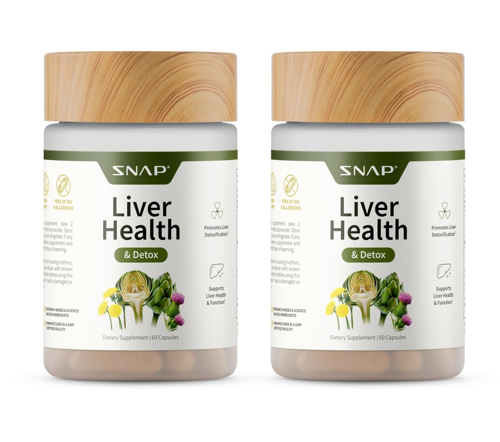 Snap Supplements Liver Health & Detox Supplement - 간과 소화 건강, 60 채식 캡슐 (2 팩)에 대한 천연 지원
