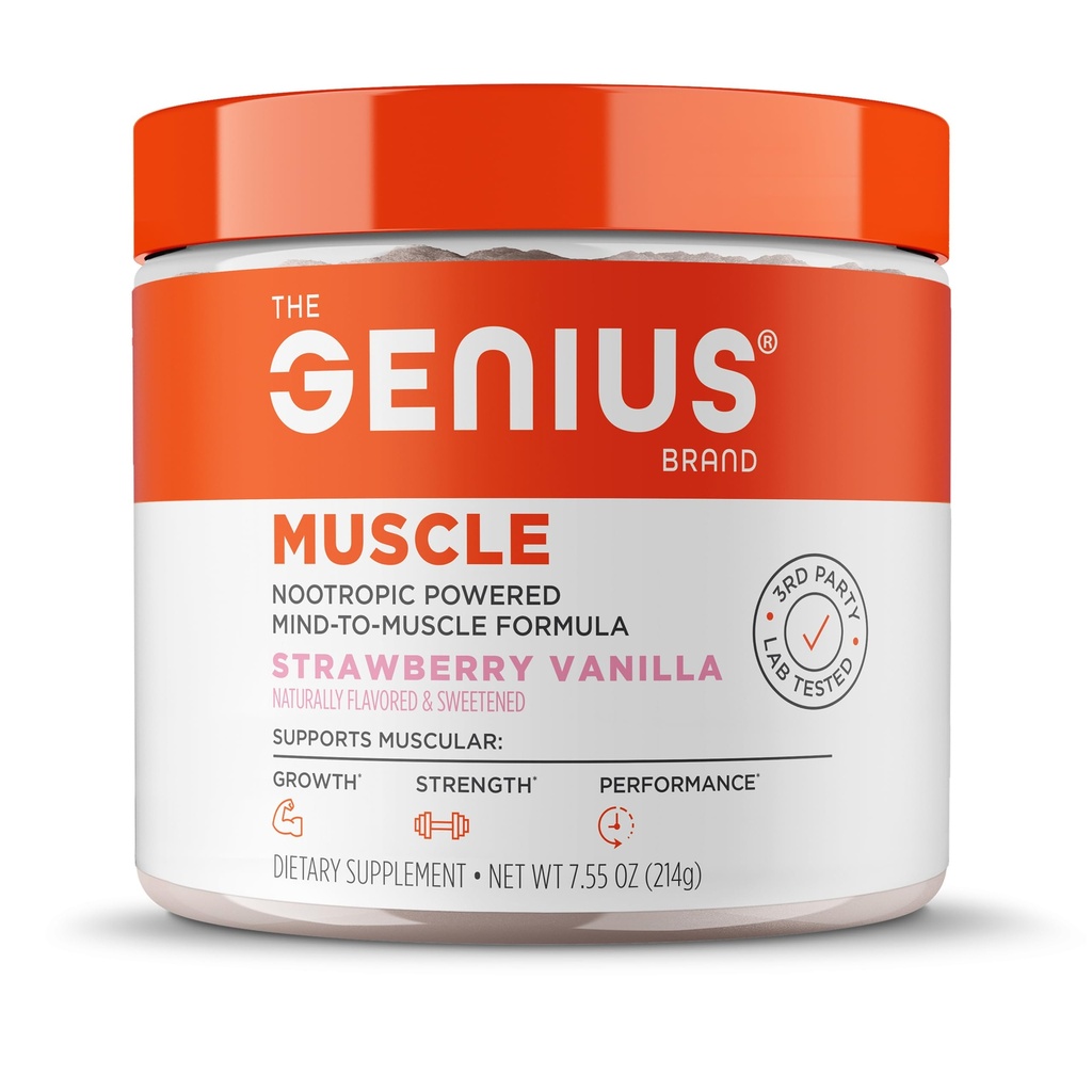 Genius 브랜드 인 Genius 근육 - 성장, 내구시간 및 회복을위한 근육 건강 보충 - Non-Hormonal Formula - 6 Organic Mushrooms - Naturally-Sweetened - 30 서빙 - Strawberry Vanilla