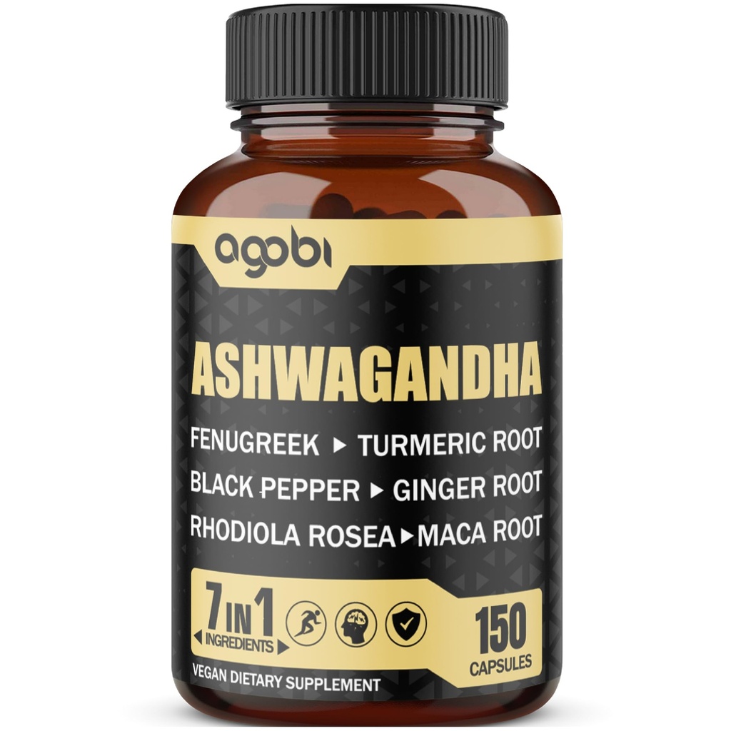 Ashwagandha 추출물 캡슐 7 초본 성분 8050 mg - 혼합 된 Fenugreek, Maca, Turmeric, Rhodiola, Ginger & Black Pepper - 수면, 정신, 면역 및 에너지 지원 - 5-Month 공급