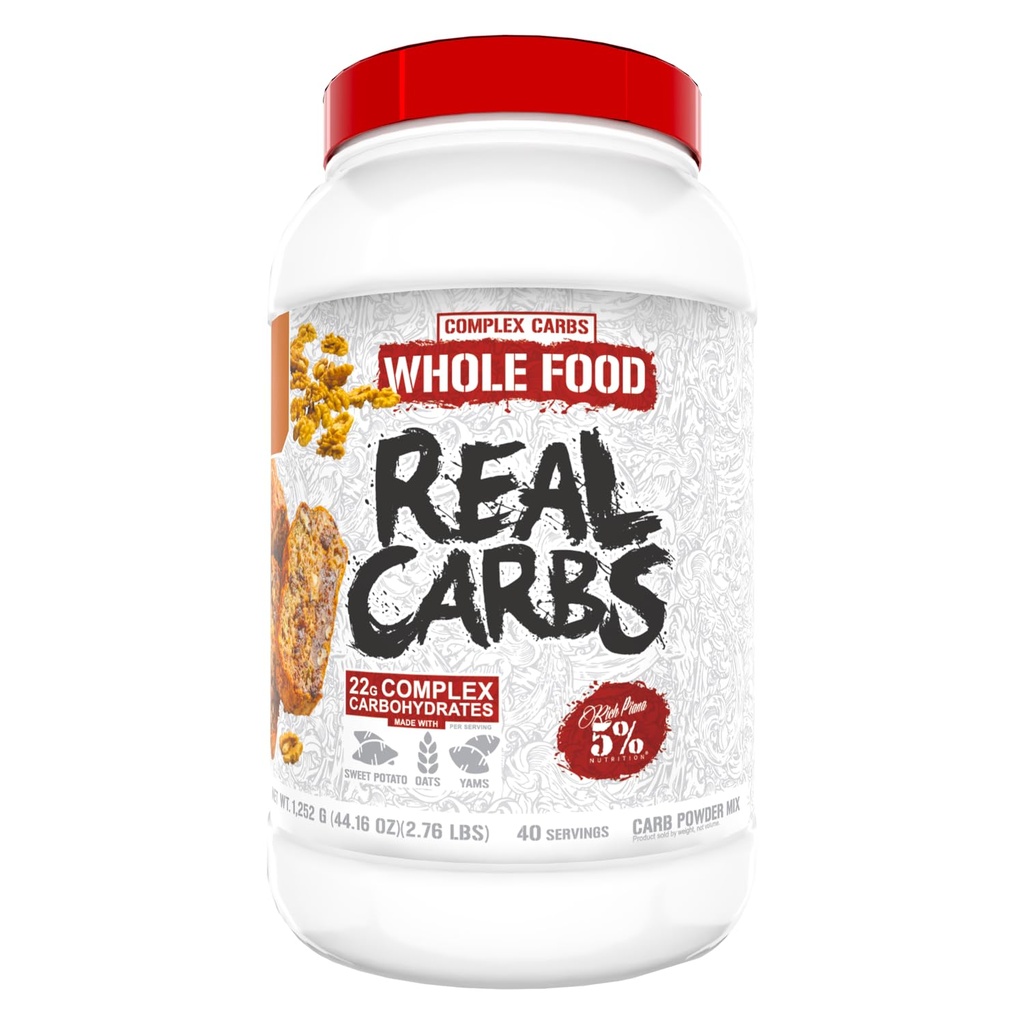 Real Food Complex Carb Powder, Pre-Workout / Post-Workout Recovery Meal, 2.7 Lb, 40 서빙 (Banana Nut Bread)에 대한 장기간 낮은 글리세럼 에너지가있는 5 % 영양 풍부한 Piana Real Carbs