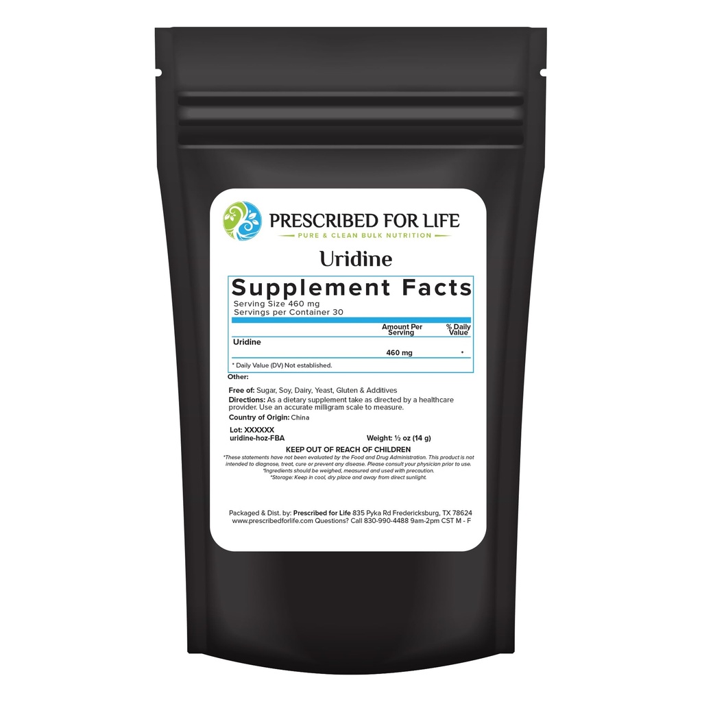 생활 Uridine, 순수한 Uridine Monophosphate 분말, 기억, 명확성, & 초점, 충전물 없음, 첨가물 없음, Vegan, 비 GMO (0.5oz/14g)를 위한 Nootropic 보충교재를 위한 Nootropic 보충교재