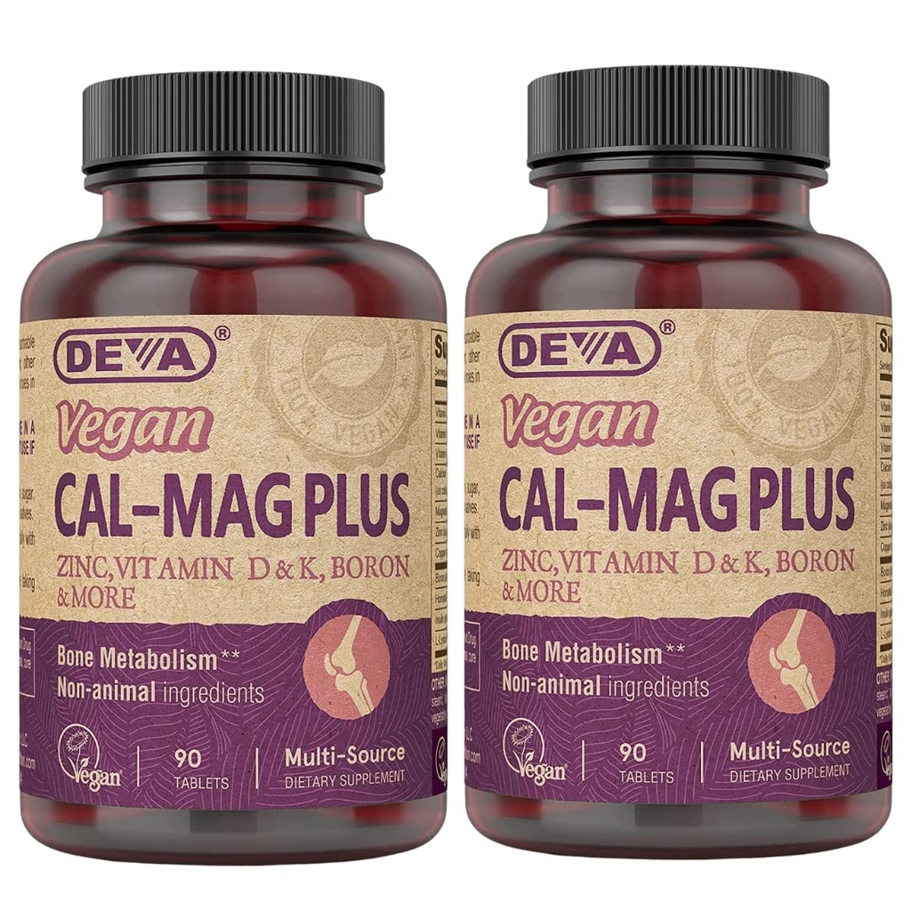 DEVA Vegan 칼슘 마그네슘 보충교재 2 팩, 플러스 아연, 비타민 C, D & K, 붕소, 90의 정제 각각