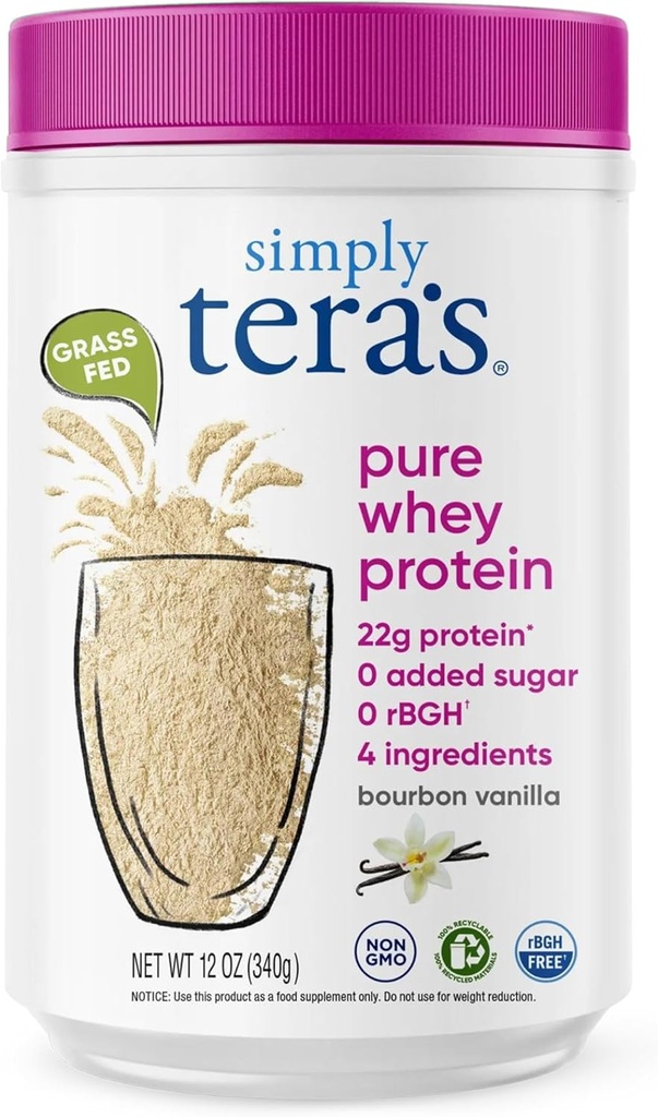 단순히 테라의 순수한 Whey 단백질 분말 - 잔디 Fed Vanilla Whey Protein Powder, 깨끗한, 인공 감미료없이 만든, 비 GMO, Kosher, rBGH-Free, Soy-Free - 12 Oz