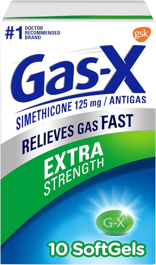 Simethicone 125 mg - 10 조사를 가진 가스 X 여분 힘 가스 기복 Softgels