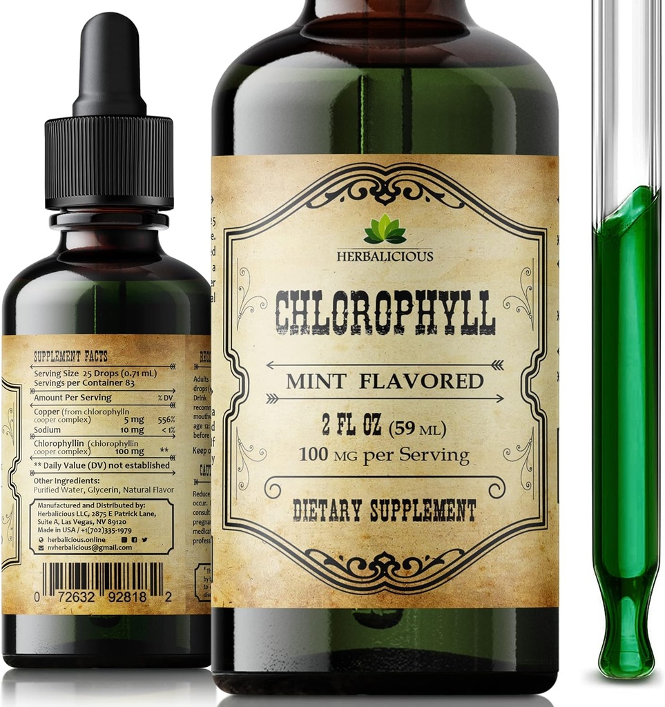 Chlorophyll 액체 낙하 – 유기 자연적인 Detox & Cleanse 지원 – 부스트 에너지, Immunity & Metabolism – Vegan, 비 GMO, 민트 맛, 2 fl oz – 나트륨 구리 클로로필린 추출물 – 미국에서 만드는