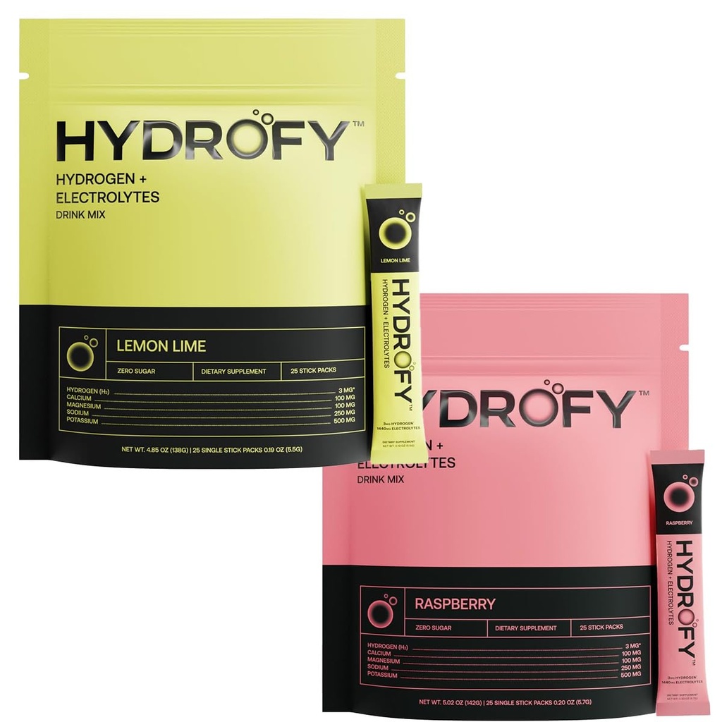 Hydrogen Water + Electrolytes 음료 믹스 라즈베리와 레몬 라임 묶음 50 인분 | 분자 수소 (H2), 나트륨, 칼륨, 마그네슘, 칼슘 및 미네랄이 함유 된 우수한 하이드로 션 패킷
