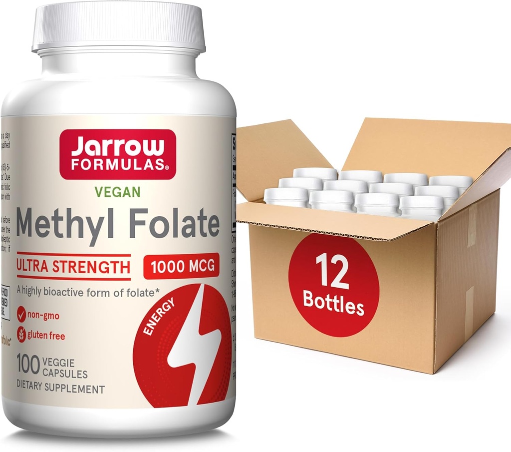 Jarrow 공식 메틸 Folate 1000 mcg의 규정식 보충교재, 세포 에너지 지원을 위한 메틸 Folate, 100개의 Veggie 캡슐, 100 일 공급, (12의 포장)