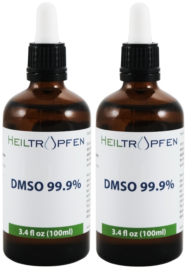 2X DMSO 99.9% Pharma 급료 성분 | 낮은 냄새 - 디메틸 황산화물 액체 | 2X 3.4 Oz - 2X 100 ml | 고순도 | 두 세트 | Heiltropfen®