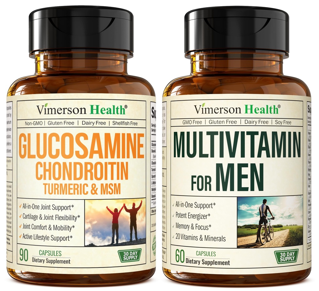 Glucosamine Chondroitin 심황 MSM + 남자의 Multivitamin 2-Bottle 보충교재는 그를 위해 묶습니다. 합동 건강, 염증 응답, 면역성이 있는 지원, 산화를 억제하는 재산