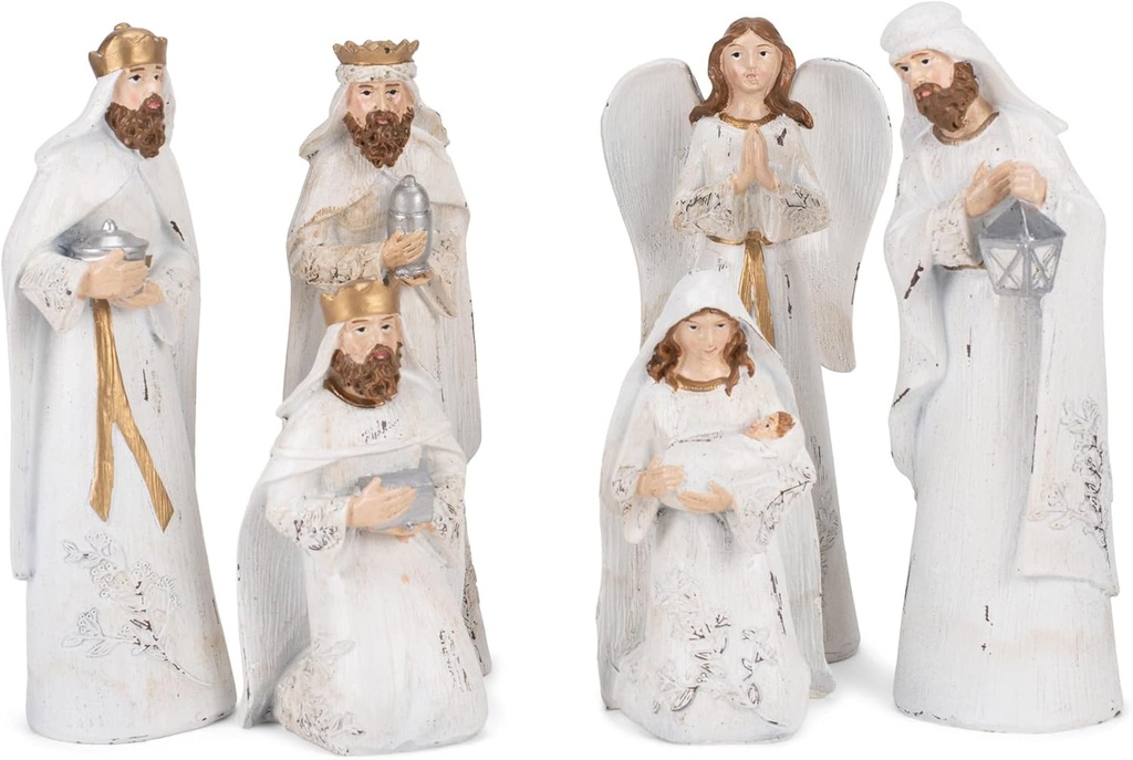 Transpac는 백색과 금 음색 7.5 인치 수지 6의 Figurines 세트를 증류했습니다