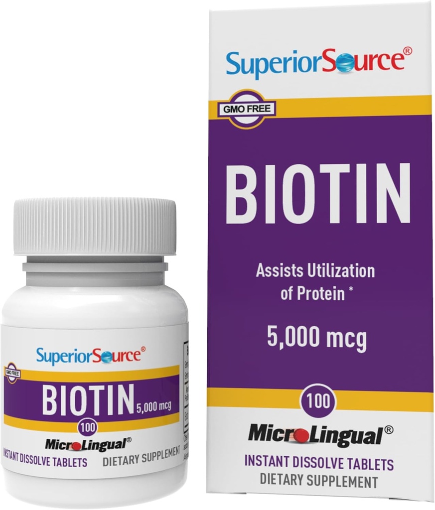 우수한 근원 Biotin 5000 mcg. 혀의 밑에 빠른 용해 MicroLingual 정제, 100개의 조사, 지원 건강한 머리, 피부, 및 못 성장, 도움 지원 에너지 대사, 비 GMO