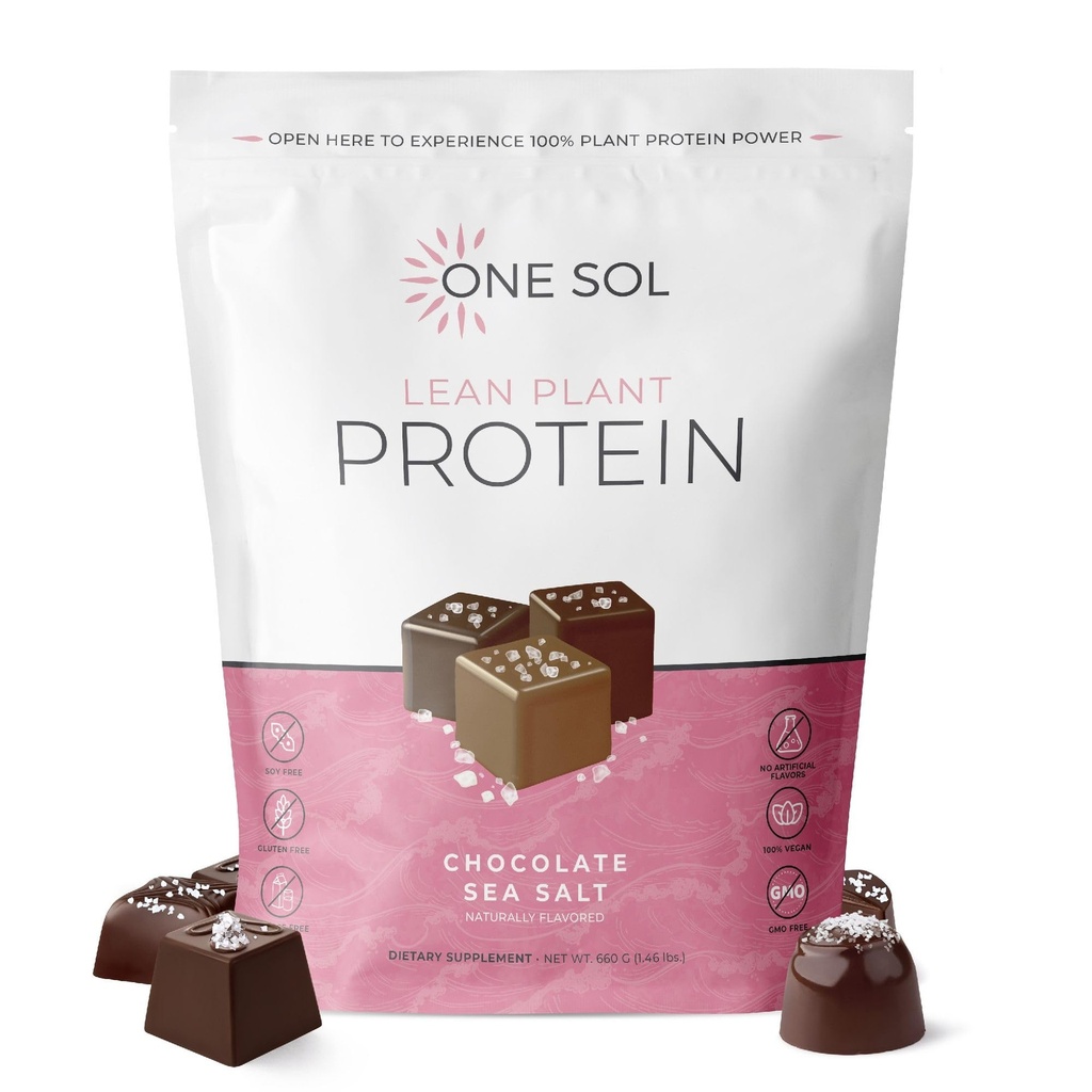 하나의 Sol Lean 식물 기반 단백질 분말, 완두 및 브라운 쌀 단백질, 낮은 캐비넷, 비건 친화적 인 - 글루텐, 락토스, & 콩 무료 - 설탕 추가 없음, 비 GMO, 깨끗한 영양, Bloating (Chocolate Sea Salt)