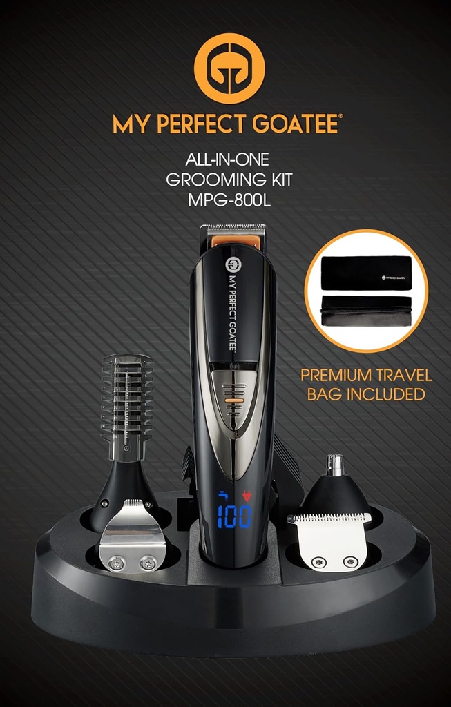 내 완벽한 Goatee®️ 13-in-1 Mens Grooming Kit - 여행 가방, 충전 스탠드, 및 더 많은 LED 디스플레이 Beard Trimming 키트 - 노스, 바디, & 더 - 이상적인 선물 세트에 대한 무선 트리머 방수