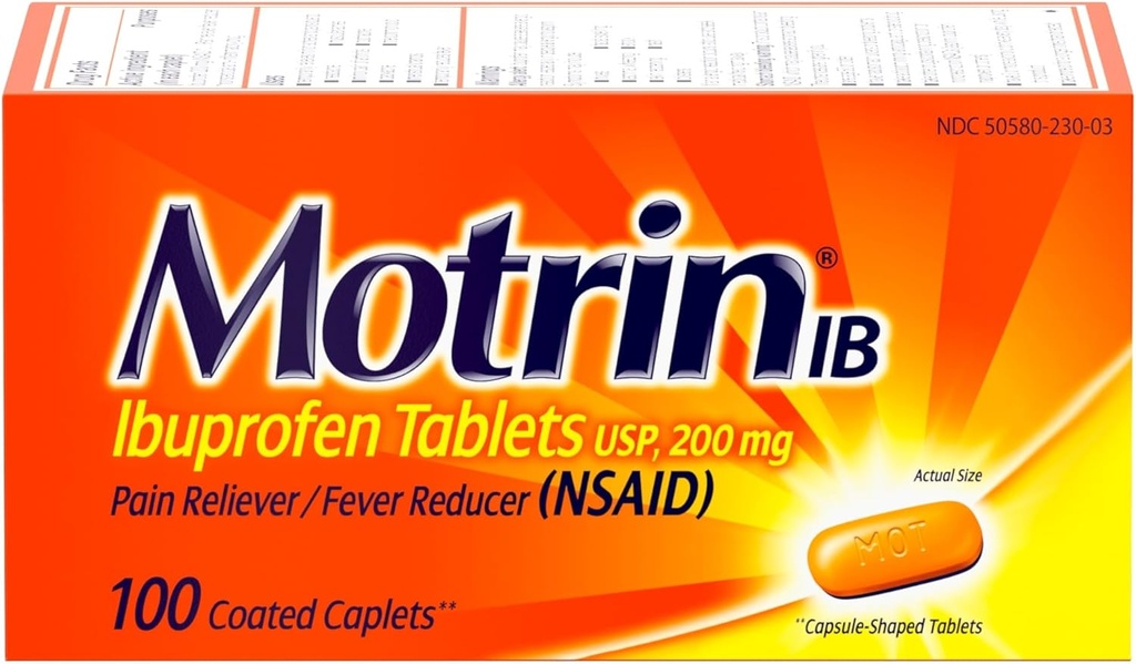 Motrin IB, Ibuprofen 200mg 정제, 고통 Reliever & 근육통, 두통, 허리 통증, 생리적인 주름 & Minor 관절염 고통, NSAID, 100 Ct를 위한 Fever 흡진기