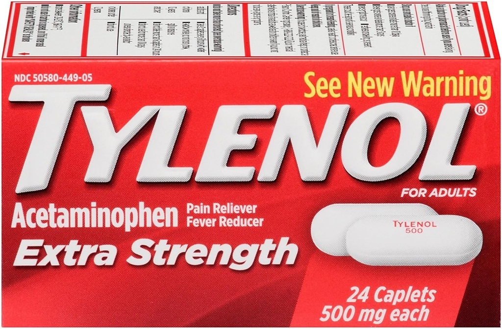 TYLENOL 여분 힘 Acetaminophen 500 mg 캡슐 24 각