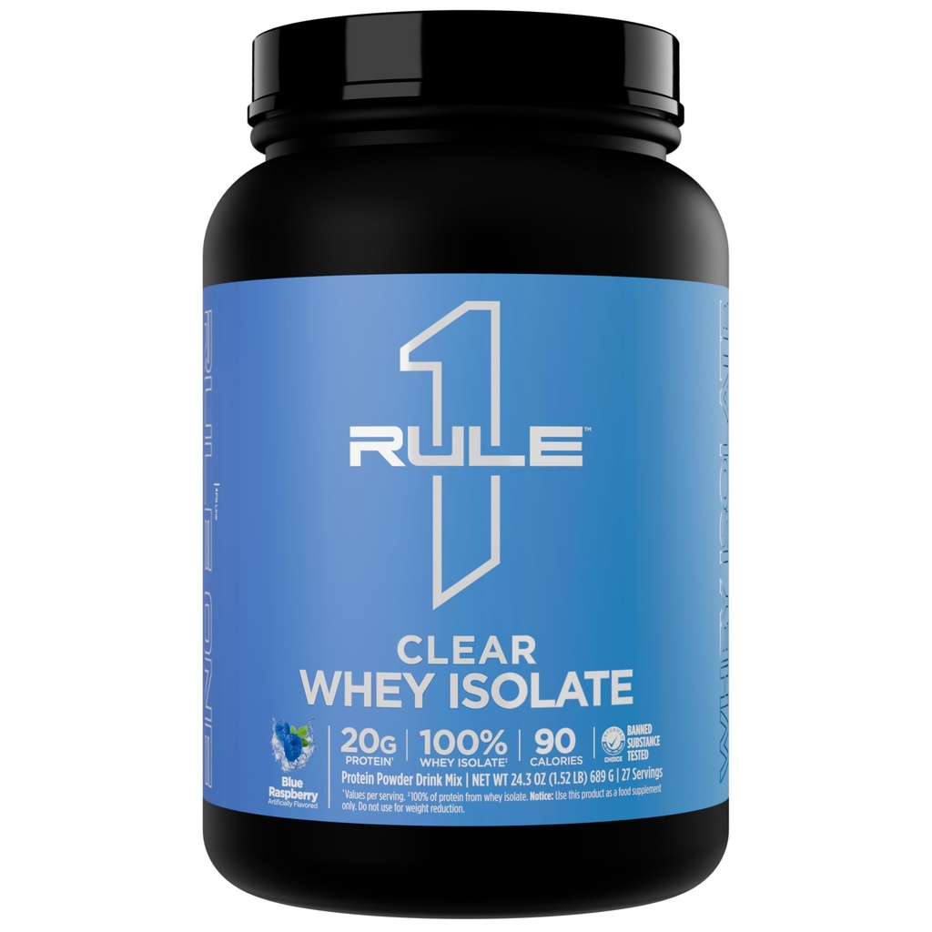 규칙 1 명확한 Whey Isolate - 20g 9g EAA, 300mg의 Electrolyte 무기물, 90 칼로리, 빛, Crisp 및 새로 고침 맛 (27 서빙, 블루 라즈베리)