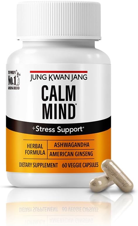Ashwagandha 300mg, 미국 인삼 428mg 및 L theanine 204mg 보충교재를 가진 JUNG KWAN JANG Calm 공식 - 남자와 여자를 위한 60의 캡슐