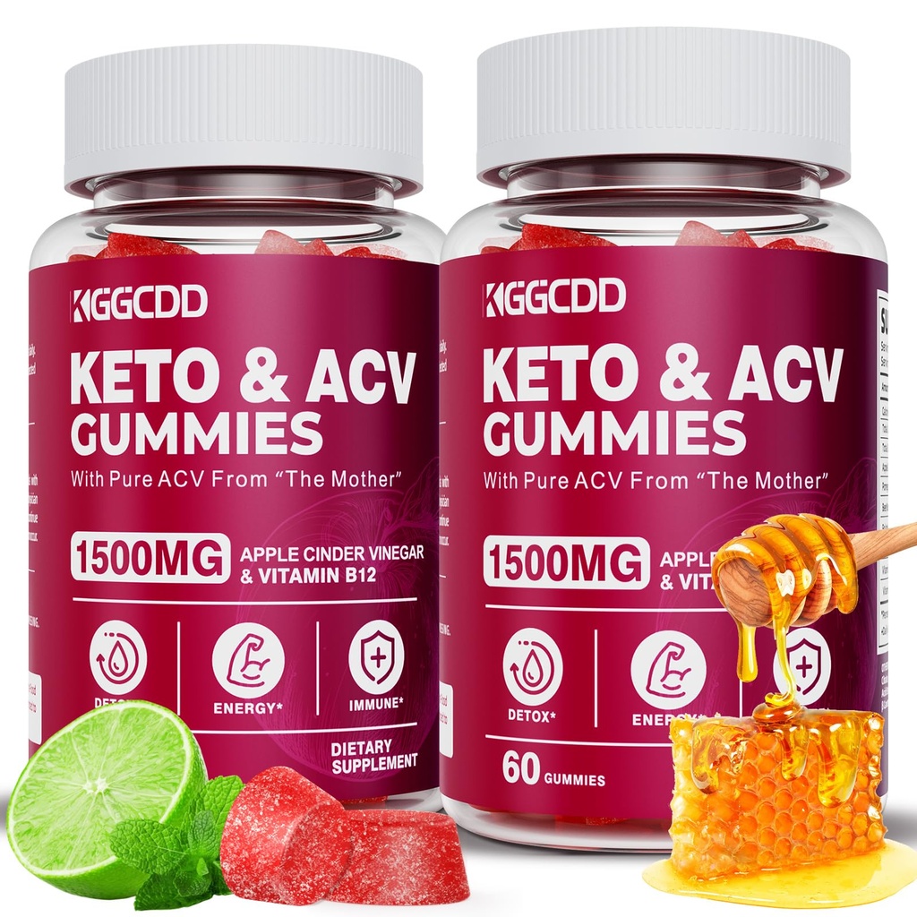 (2 팩) Keto ACV Gummies1500MG Keto Gummies Apple Cider Vinegar는 Pomegranate Beet 주스 분말 B12 Vegan 비 GMO 120 거미로 공식화했습니다