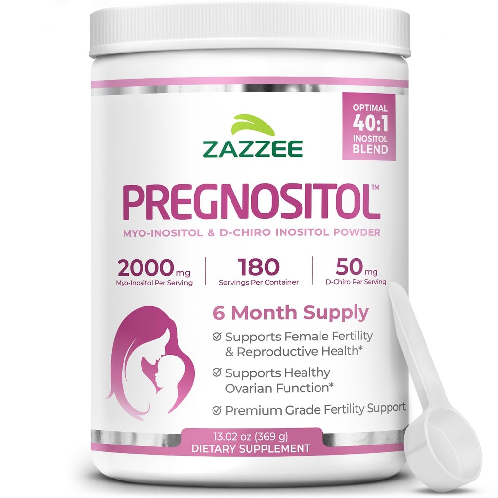 Zazzee PREGNOSITOL 분말, 6 개월 공급, Myo-Inositol 및 D-Chiro-Inositol 40:1 Fertility Blend, Exact Dosage, Premium Balanced Formula, 183 서빙, Vegan, All-Natural 및 Non-GMO 무료 Scoop