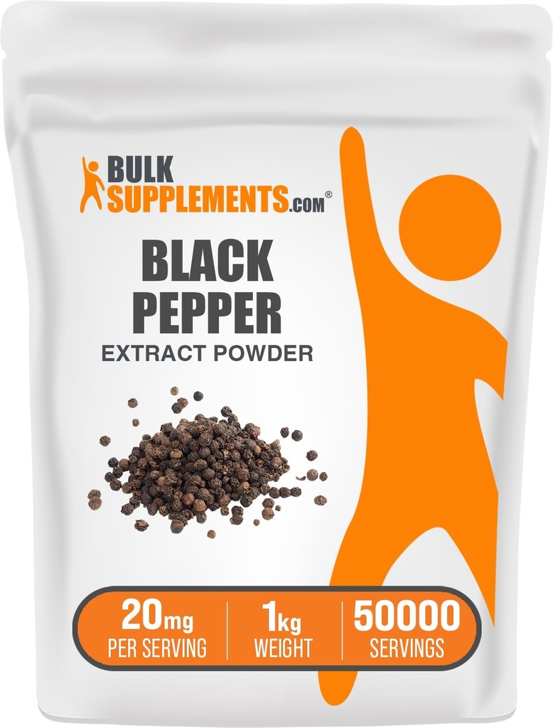 BulkSupplements.com 블랙 페퍼 추출물 분말 - 블랙 페퍼 보충제, 피펫 보충제 - Vegan & 글루텐 무료, 서빙 당 20mg, 1kg (2.2 파운드) (팩 1)