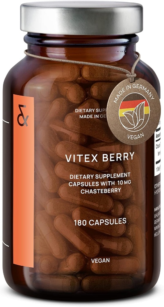 Vitex Berry - 프리미엄 Chasteberry 4 : 1 추출물 (Vitex Agnus Castus) - Menopause & PMS 지원 - 여성 호르몬 균형 - 180 캡슐 - 6 개월 공급 - 독일에서 만든