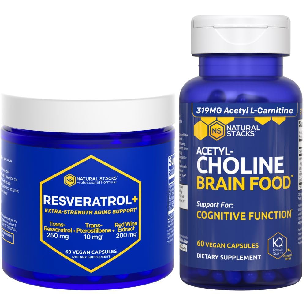 NATURAL STACKS Acetylcholine 뇌 음식 + Resveratrol 보충교재 뭉치 - 지원 Cognitive 기능 & 뇌 노후화* - 120 총 캡슐