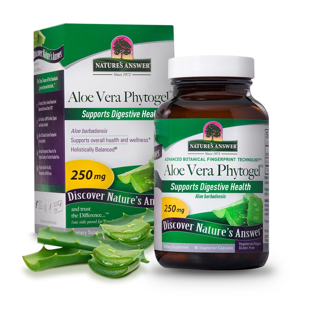 자연의 답변 알로에 Vera Phytogel | 소화 건강 지원 | Vegan, Non-GMO | Veggie 캡슐 90Ct