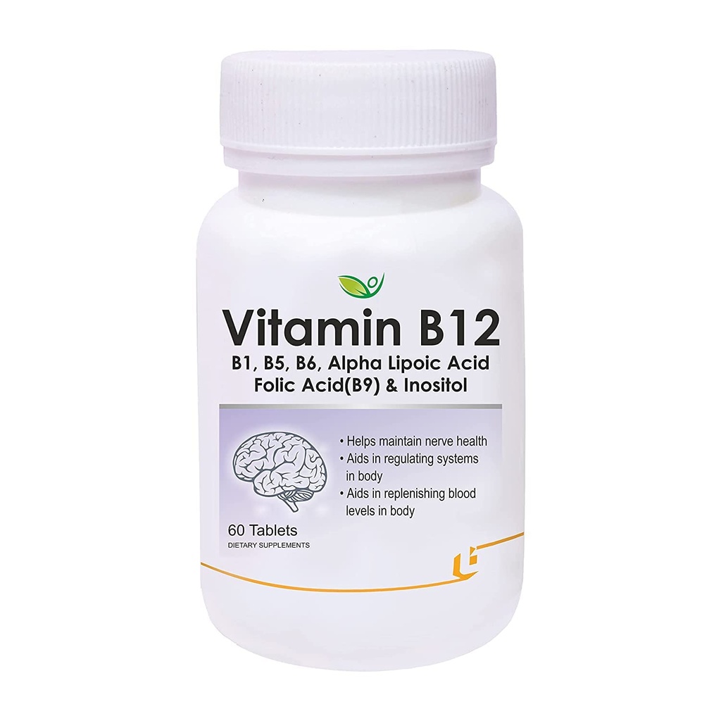 Verem Nutraceuticals 비타민 B12 B1, B5, B6, B9 (Folic Acid), 알파 Lipoic Acid ALA & Inositol 보충제 | 에너지 관리 | 산화 방지제 | 60 정제