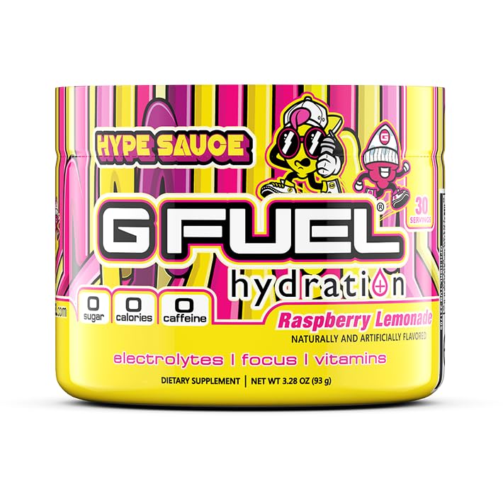 G Fuel Hype Sauce Supreme Hydration, Energy & Focus, Sugar 및 Caffeine Free Supplement with Essential Vitamin & Minerals, Raspberry Lemonade 풍미, 3.3 oz - 30 서빙