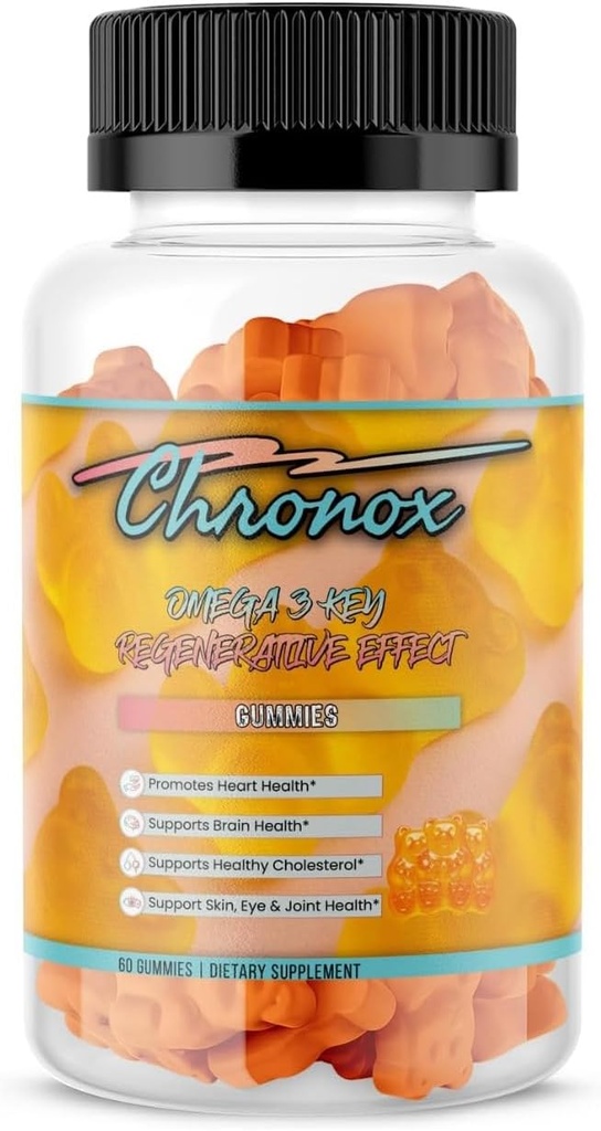 Chronox 오렌지 맛 오메가 3 물고기 오일 Gummies 성인 - 생선 기름과 맛있는 Chewable 오메가 3 보충 - 매일 건강을위한 알약 대안 및 비 GMO 구미 - (60 개)