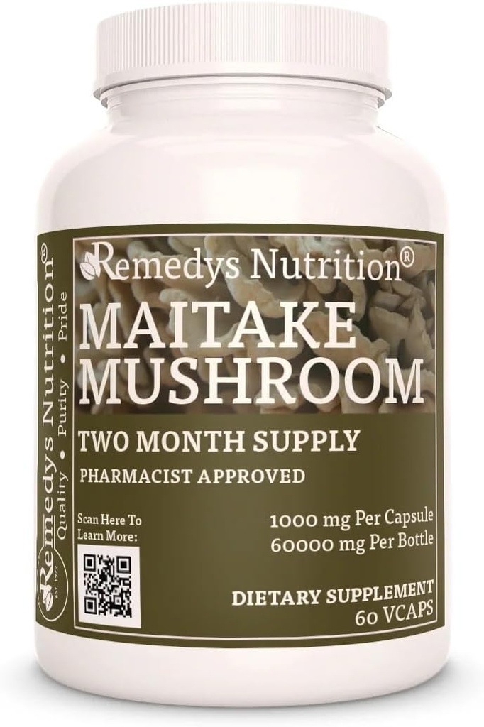 Remedy의 영양 Maitake 버섯 | 1,000 mg 60 Vegan 캡슐 다이어트 보충 | 2 개월 공급