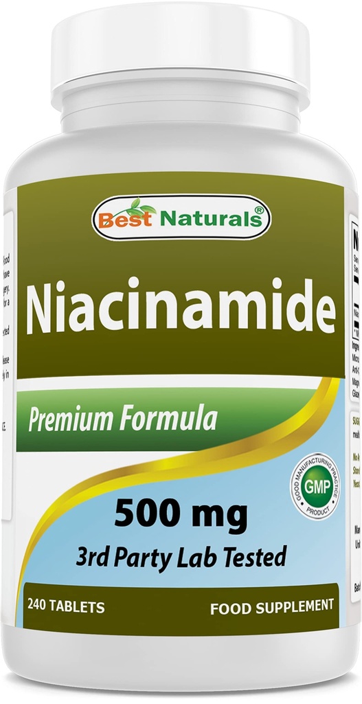 최고의 자연 Niacinamide 500mg 240 정제 (Vitamin B3)