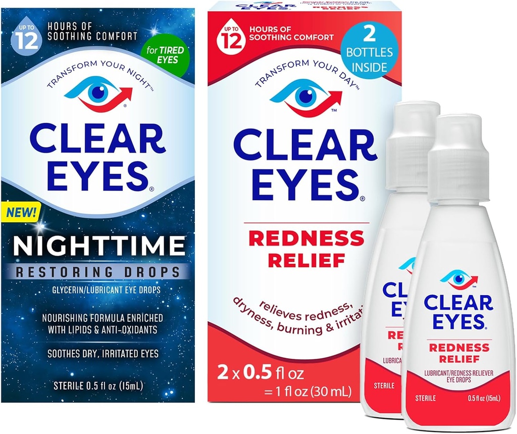 명확한 눈의 뭉치 야간 회복 눈 하락, 야간 기복 건조한 눈 하락, 0.5 Fl Oz + 명확한 눈 적대 기복 눈 하락, 0.5 oz, 이중 팩