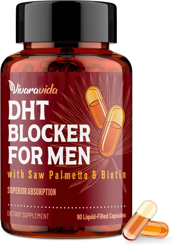 남자를 위한 DHT 차단제 | 머리 성장 보충교재는 톱 Palmetto & Biotin를 가진 - 머리 성장 비타민 - 머리 재성장 - 자연적인 탈모는 액체 채워진 - 번식 초본 혼합 (90 캡슐)를 보충합니다
