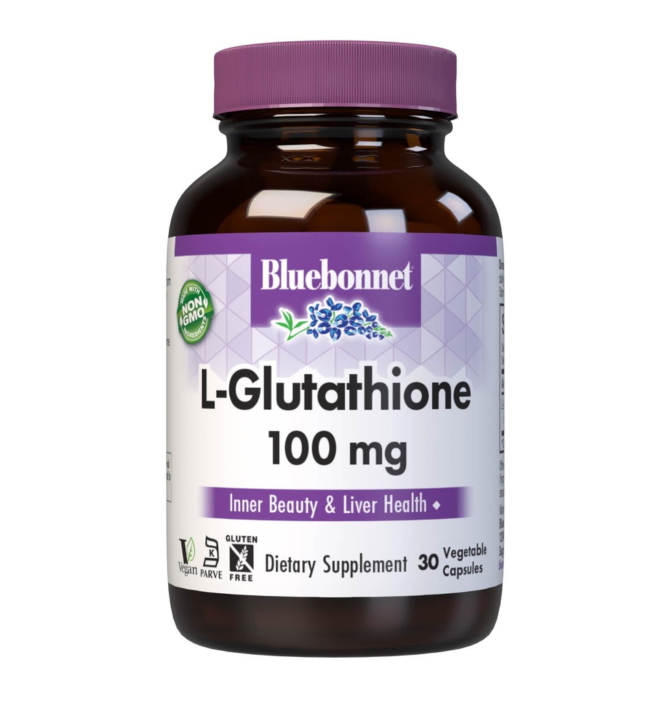 Bluebonnet Nutrition L-Glutathione 100mg, 무료 Radical Protection, Soy-Free, Gluten-Free, Non-GMO, Kosher 인증, Vegan, 30 식물성 캡슐, 30 서빙